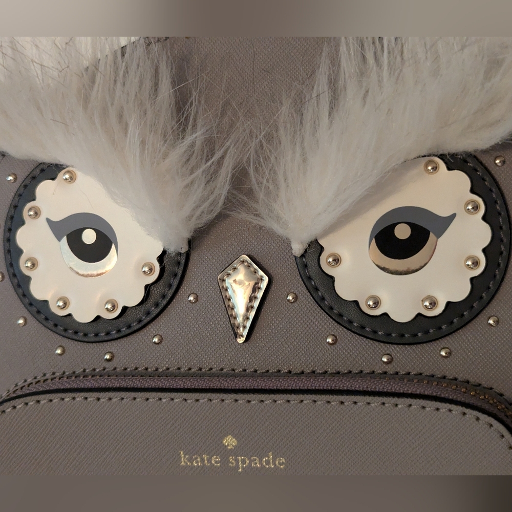 Kate Spade Star Bright Owl Tomi Grey Leather Backpack LNC - Picture 2 of 9